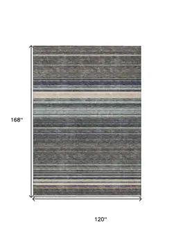 10' X 14' Taupe Beige And Pewter Striped Washable Indoor Outdoor Area Rug