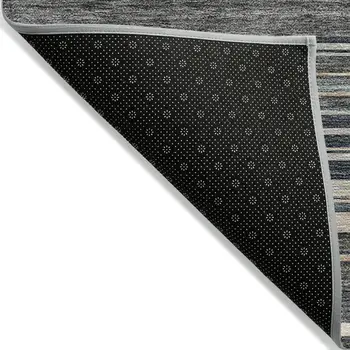 10' X 14' Taupe Beige And Pewter Striped Washable Indoor Outdoor Area Rug