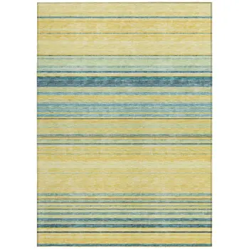3' X 5' Yellow Denim Blue And Sky Blue Striped Washable Indoor Outdoor Area Rug