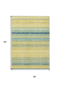 3' X 5' Yellow Denim Blue And Sky Blue Striped Washable Indoor Outdoor Area Rug