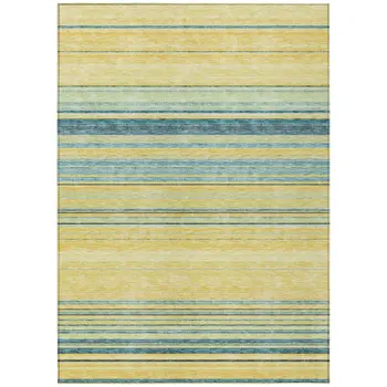 5' X 8' Yellow Denim Blue And Sky Blue Striped Washable Indoor Outdoor Area Rug