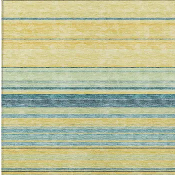 5' X 8' Yellow Denim Blue And Sky Blue Striped Washable Indoor Outdoor Area Rug