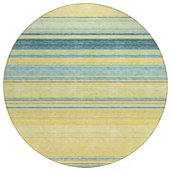 8' Yellow Denim Blue And Sky Blue Round Striped Washable Indoor Outdoor Area Rug