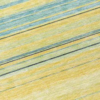 8' Yellow Denim Blue And Sky Blue Round Striped Washable Indoor Outdoor Area Rug