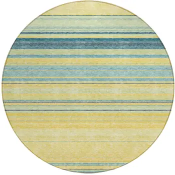 8' Yellow Denim Blue And Sky Blue Round Striped Washable Indoor Outdoor Area Rug