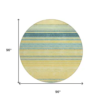 8' Yellow Denim Blue And Sky Blue Round Striped Washable Indoor Outdoor Area Rug