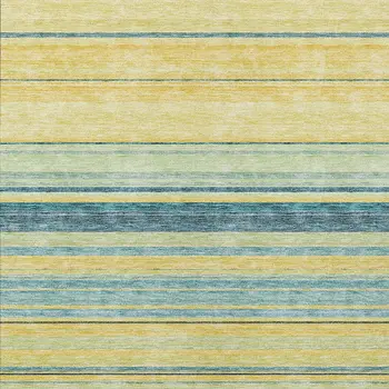 8' X 10' Yellow Denim Blue And Sky Blue Striped Washable Indoor Outdoor Area Rug
