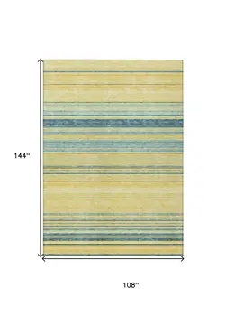 9' X 12' Yellow Denim Blue And Sky Blue Striped Washable Indoor Outdoor Area Rug
