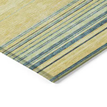 9' X 12' Yellow Denim Blue And Sky Blue Striped Washable Indoor Outdoor Area Rug