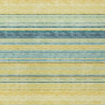 9' X 12' Yellow Denim Blue And Sky Blue Striped Washable Indoor Outdoor Area Rug