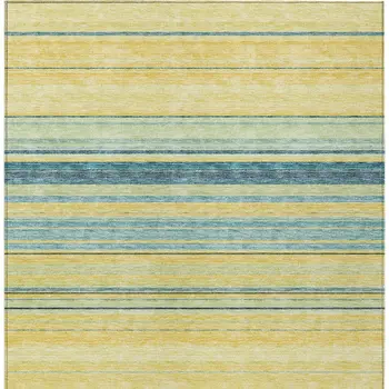 10' X 14' Yellow Denim Blue And Sky Blue Striped Washable Indoor Outdoor Area Rug