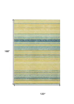 10' X 14' Yellow Denim Blue And Sky Blue Striped Washable Indoor Outdoor Area Rug