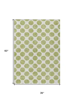3' X 5' Sage And Ivory Polka Dot Washable Indoor Outdoor Area Rug