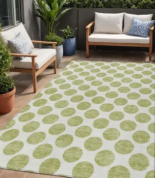 5' X 8' Sage And Ivory Polka Dot Washable Indoor Outdoor Area Rug