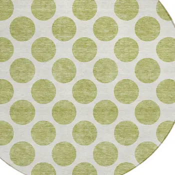 8' Sage And Ivory Round Polka Dot Washable Indoor Outdoor Area Rug