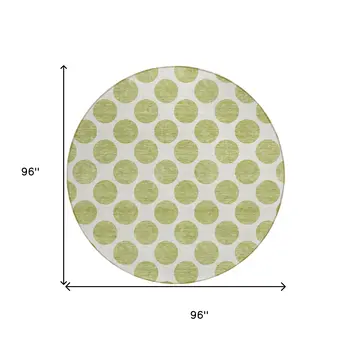 8' Sage And Ivory Round Polka Dot Washable Indoor Outdoor Area Rug