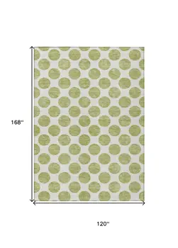 10' X 14' Sage And Ivory Polka Dot Washable Indoor Outdoor Area Rug