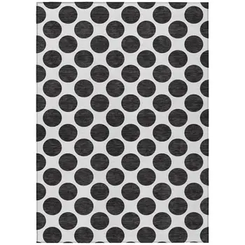 3' X 5' Black And Ivory Polka Dot Washable Indoor Outdoor Area Rug