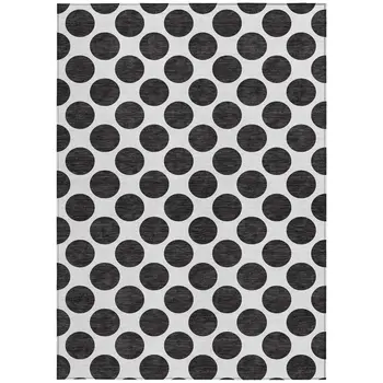 9' X 12' Black And Ivory Polka Dot Washable Indoor Outdoor Area Rug