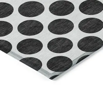 10' X 14' Black And Ivory Polka Dot Washable Indoor Outdoor Area Rug