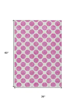 3' X 5' Blush And Ivory Polka Dot Washable Indoor Outdoor Area Rug