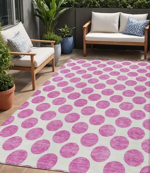 5' X 8' Blush And Ivory Polka Dot Washable Indoor Outdoor Area Rug