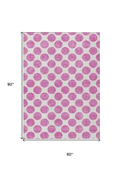 5' X 8' Blush And Ivory Polka Dot Washable Indoor Outdoor Area Rug