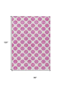 8' X 10' Blush And Ivory Polka Dot Washable Indoor Outdoor Area Rug