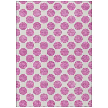 8' X 10' Blush And Ivory Polka Dot Washable Indoor Outdoor Area Rug