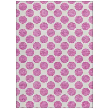 8' X 10' Blush And Ivory Polka Dot Washable Indoor Outdoor Area Rug