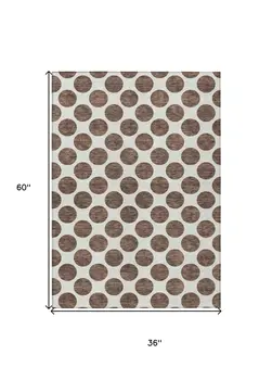 3' X 5' Brown And Ivory Polka Dot Washable Indoor Outdoor Area Rug