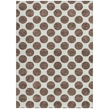 3' X 5' Brown And Ivory Polka Dot Washable Indoor Outdoor Area Rug