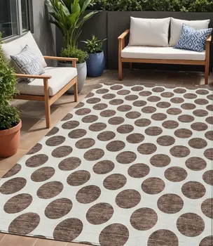 5' X 8' Brown And Ivory Polka Dot Washable Indoor Outdoor Area Rug