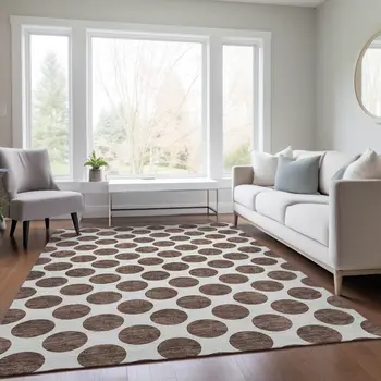 5' X 8' Brown And Ivory Polka Dot Washable Indoor Outdoor Area Rug