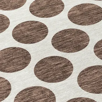 8' Brown And Ivory Round Polka Dot Washable Indoor Outdoor Area Rug