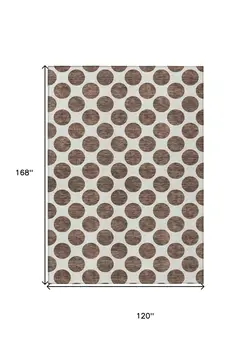 10' X 14' Brown And Ivory Polka Dot Washable Indoor Outdoor Area Rug