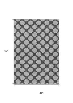 3' X 5' Charcoal And Ivory Polka Dot Washable Indoor Outdoor Area Rug