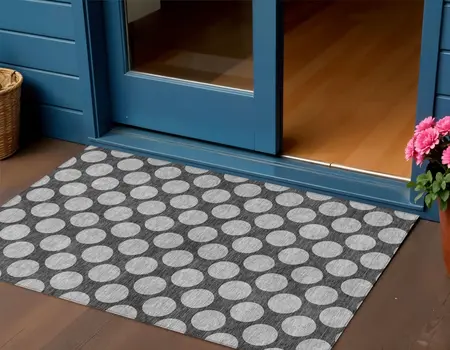3' X 5' Charcoal And Ivory Polka Dot Washable Indoor Outdoor Area Rug