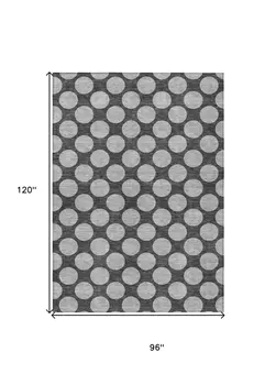 8' X 10' Charcoal And Ivory Polka Dot Washable Indoor Outdoor Area Rug