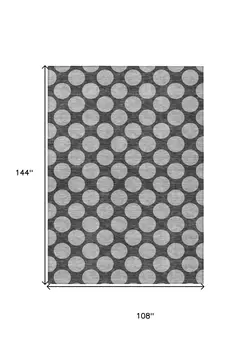 9' X 12' Charcoal And Ivory Polka Dot Washable Indoor Outdoor Area Rug