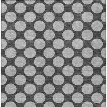 9' X 12' Charcoal And Ivory Polka Dot Washable Indoor Outdoor Area Rug