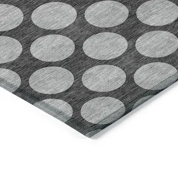 9' X 12' Charcoal And Ivory Polka Dot Washable Indoor Outdoor Area Rug