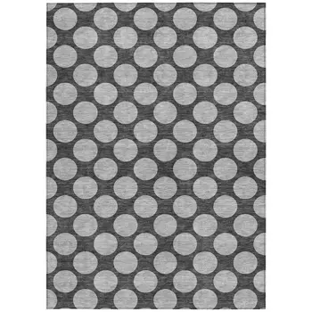9' X 12' Charcoal And Ivory Polka Dot Washable Indoor Outdoor Area Rug