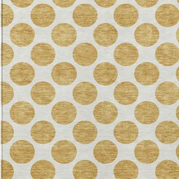 3' X 5' Gold And Ivory Polka Dot Washable Indoor Outdoor Area Rug