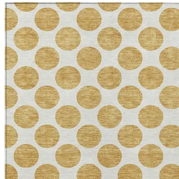5' X 8' Gold And Ivory Polka Dot Washable Indoor Outdoor Area Rug