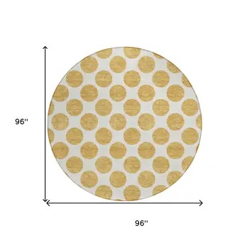 8' Gold And Ivory Round Polka Dot Washable Indoor Outdoor Area Rug
