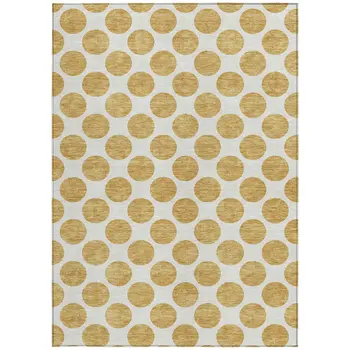 8' X 10' Gold And Ivory Polka Dot Washable Indoor Outdoor Area Rug