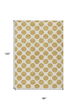 8' X 10' Gold And Ivory Polka Dot Washable Indoor Outdoor Area Rug