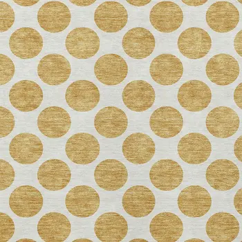 9' X 12' Gold And Ivory Polka Dot Washable Indoor Outdoor Area Rug