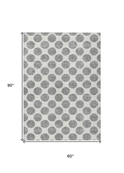 5' X 8' Gray And Ivory Polka Dot Washable Indoor Outdoor Area Rug